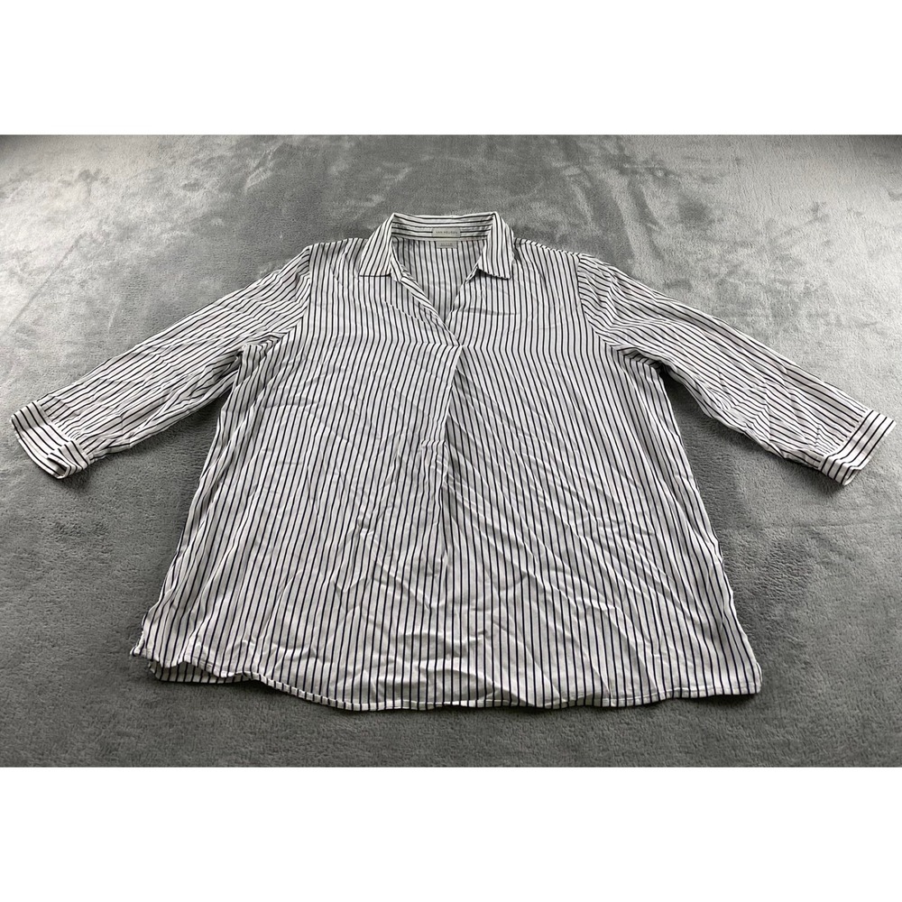 Van Heusen Womens XL Navy White Striped V-Neck 3/4 Sleeve Pullover Blouse Top